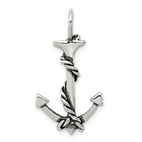 Sterling Silver 3D Antiqued Anchor and Rope Pendant view 1