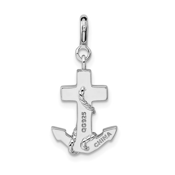 Sterling Silver Rhodium-plated Preciosa Crystals and Blue Enamel Anchor Charm