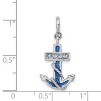 Sterling Silver Rhodium-plated Preciosa Crystals and Blue Enamel Anchor Charm view 4