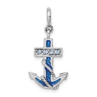 Sterling Silver Rhodium-plated Preciosa Crystals and Blue Enamel Anchor Charm view 1
