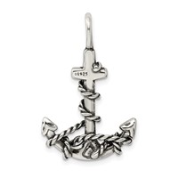Sterling Silver 3D Antiqued Anchor and Rope Pendant view 4