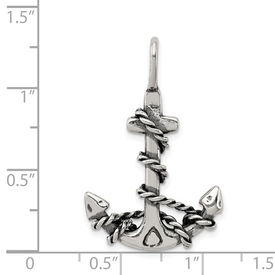 Sterling Silver 3D Antiqued Anchor and Rope Pendant