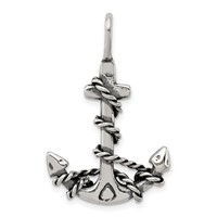 Sterling Silver 3D Antiqued Anchor and Rope Pendant view 1