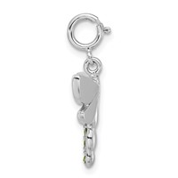 Sterling Silver Rhodium-plated Polished Green CZ & Enameled Dragonfly Charm with Spring Ring Clasp view 2