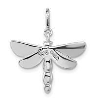 Sterling Silver Rhodium-plated Polished Green CZ & Enameled Dragonfly Charm with Spring Ring Clasp view 4