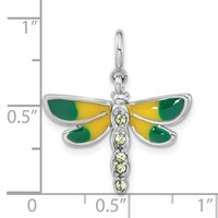Sterling Silver Rhodium-plated Polished Green CZ & Enameled Dragonfly Charm with Spring Ring Clasp view 3