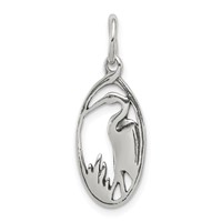 Sterling Silver Antiqued Crane in Oval Frame Charm view 1
