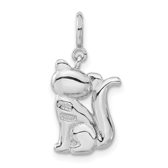 Sterling Silver Purple Enamel & Crystal Cat w/ Spring Ring Clasp Charm