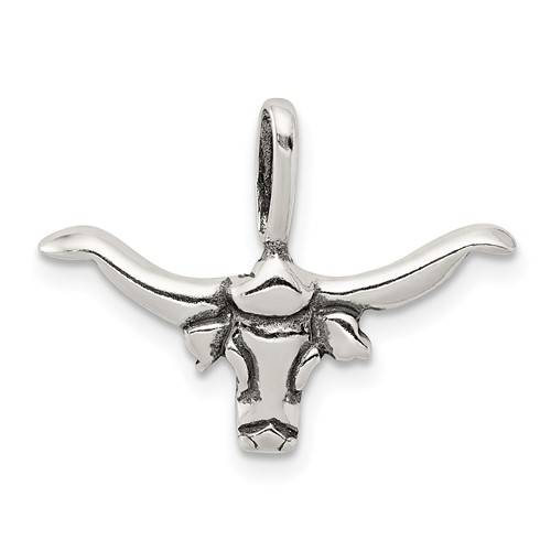 Sterling Silver Antiqued Polished Longhorn Bull Head Pendant