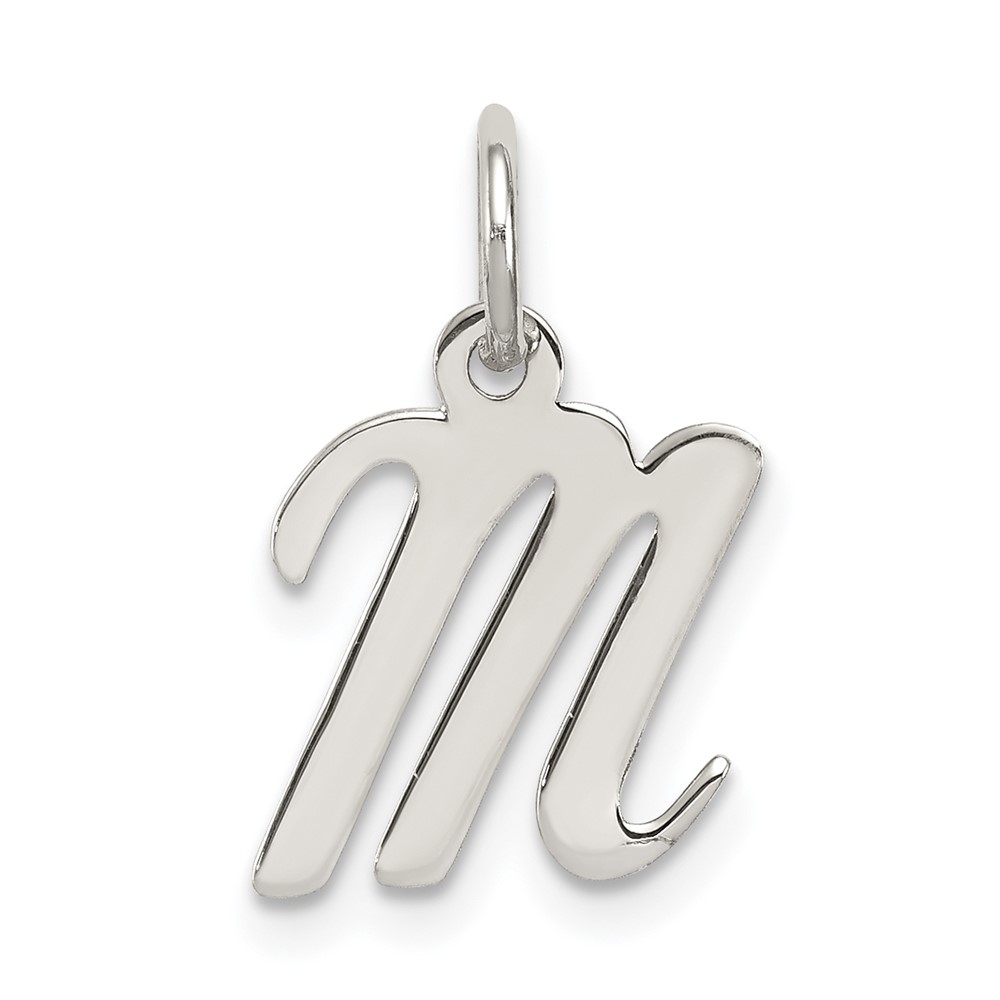 Sterling Silver Rhodium-plated Script Letter M Initial Charm (QC5080M)