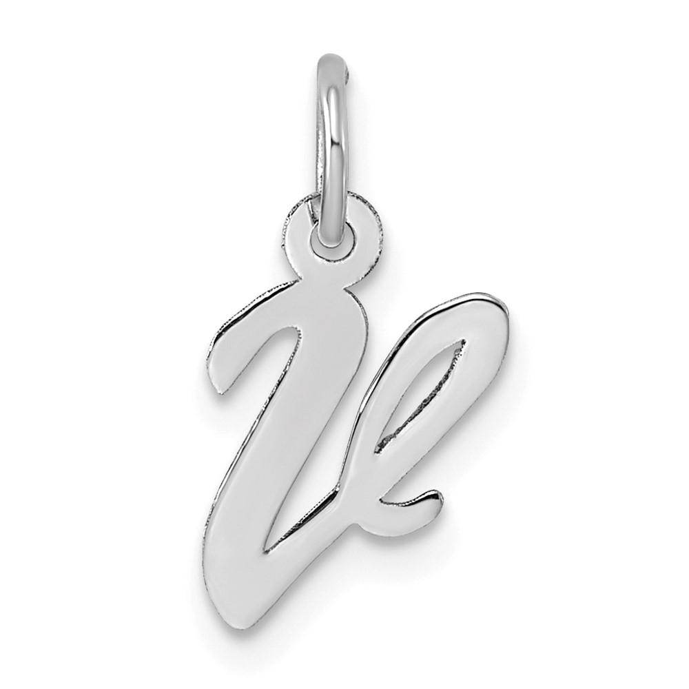 Sterling Silver Rhodium-plated Script Letter V Initial Charm