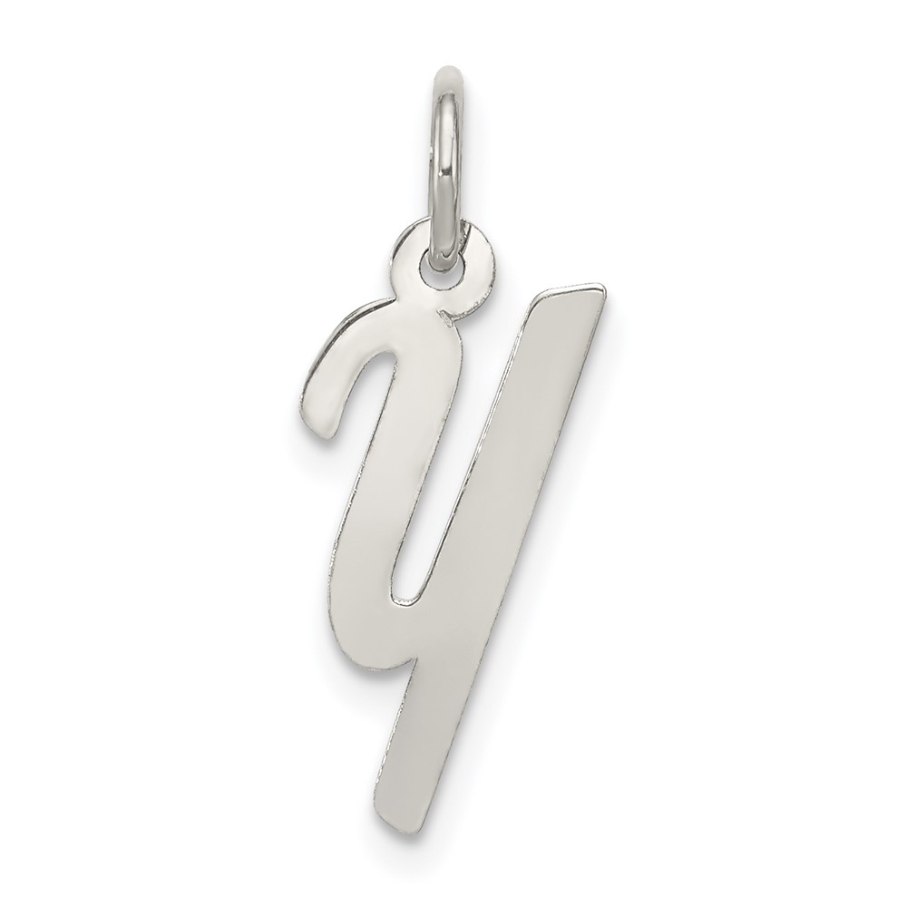 Sterling Silver Rhodium-plated Small Script Letter Y Initial Charm (QC5080Y)