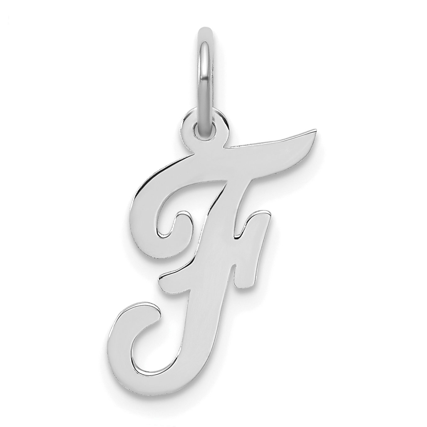 Sterling Silver Rhodium-plated Script Letter F Initial Charm (QC5082F)