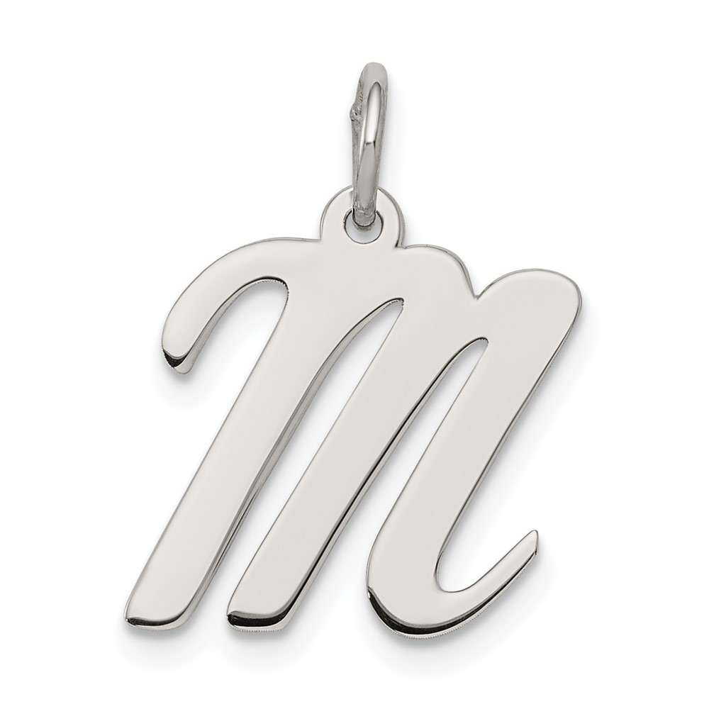 Sterling Silver Rhodium-plated Script Letter M Initial Charm (QC5082M)
