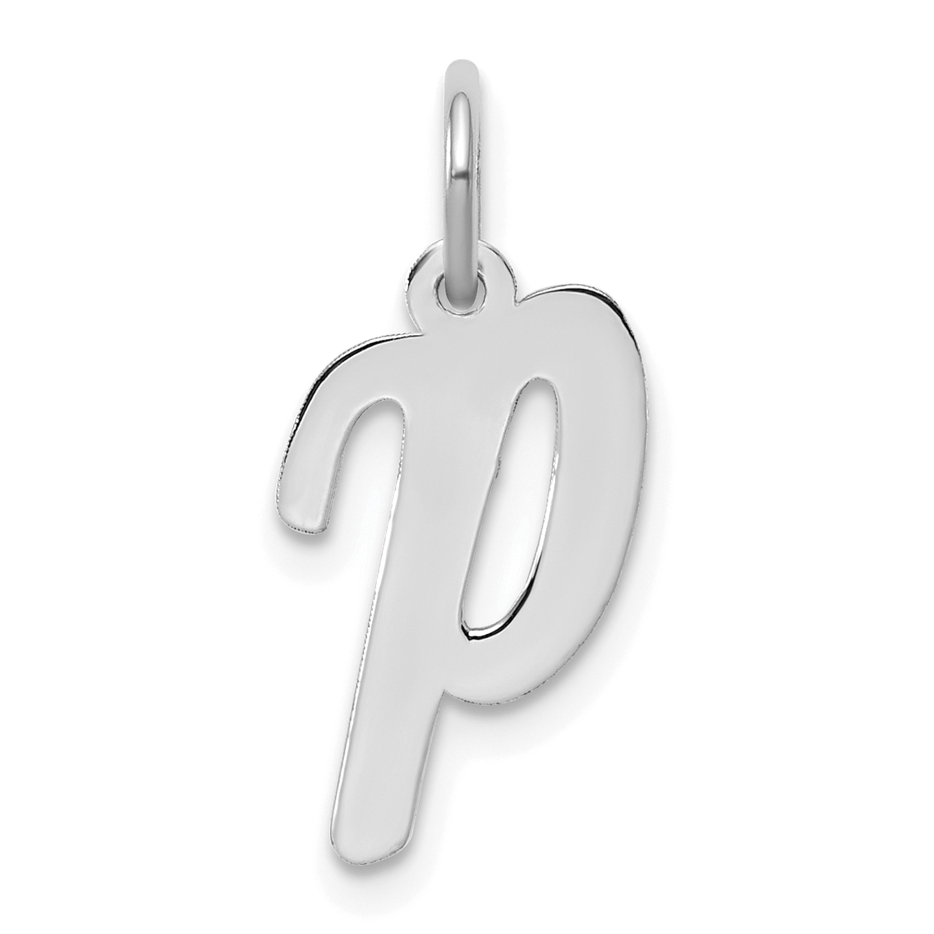 Sterling Silver Rhodium-plated Script Letter P Initial Charm (QC5082P)