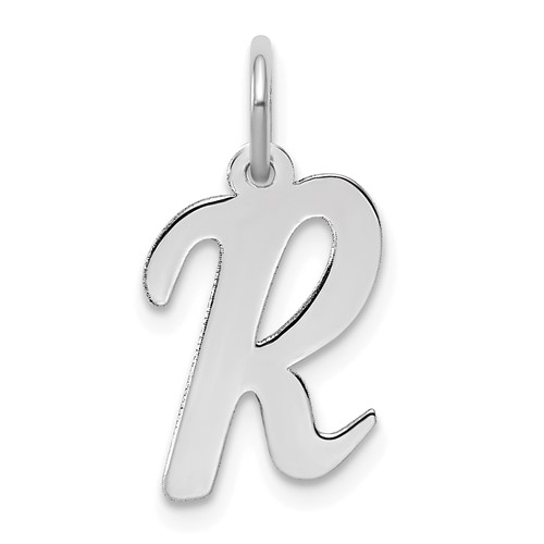 Sterling Silver Rhodium-plated Script Letter R Initial Charm