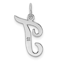 Sterling Silver Rhodium-plated Script Letter T Initial Charm view 4