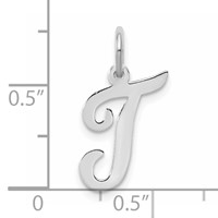 Sterling Silver Rhodium-plated Script Letter T Initial Charm view 3