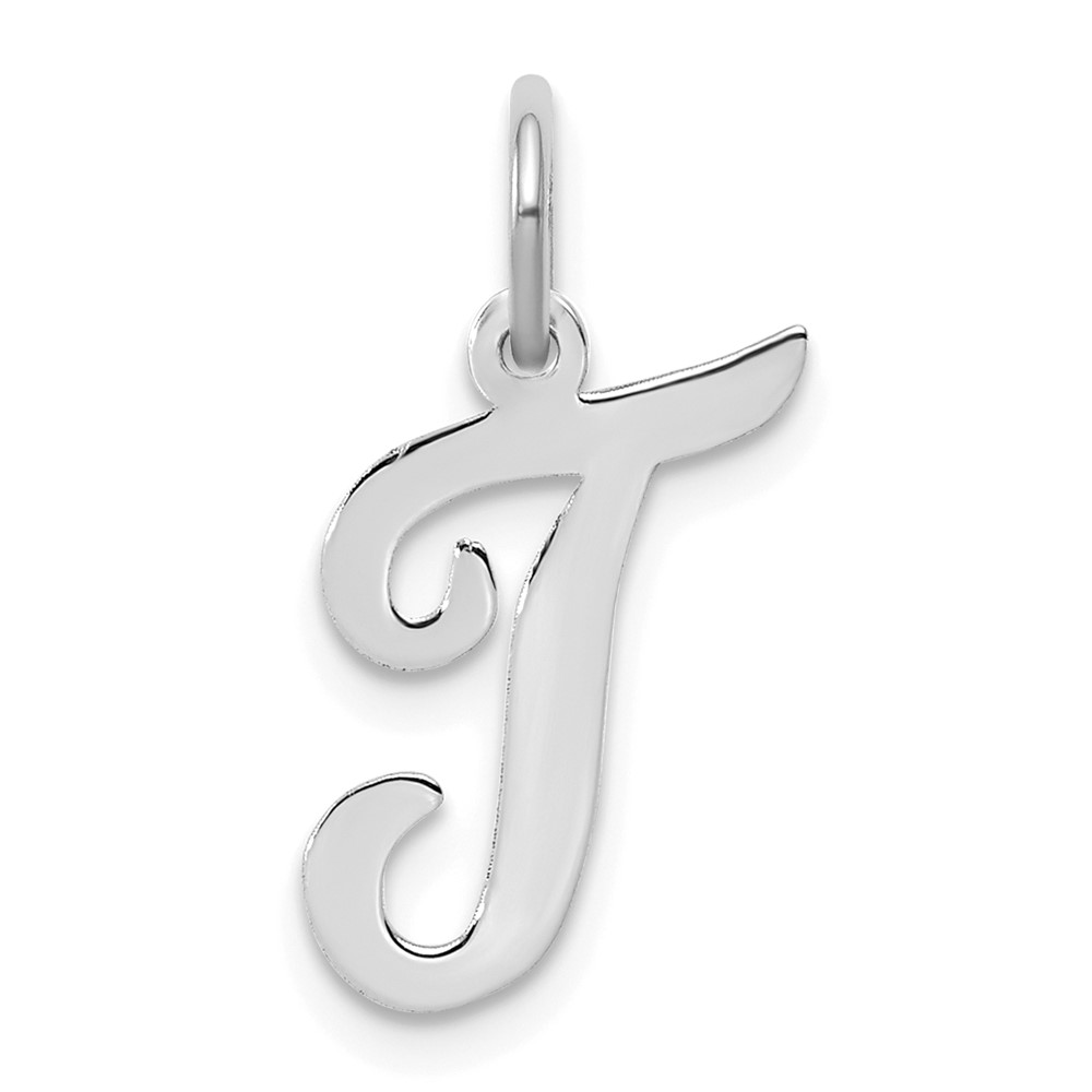 Sterling Silver Rhodium-plated Script Letter T Initial Charm