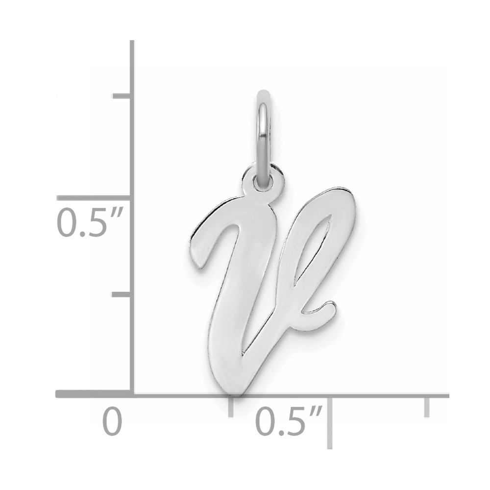 Sterling Silver Rhodium-plated Script Letter V Initial Charm (QC5082V)