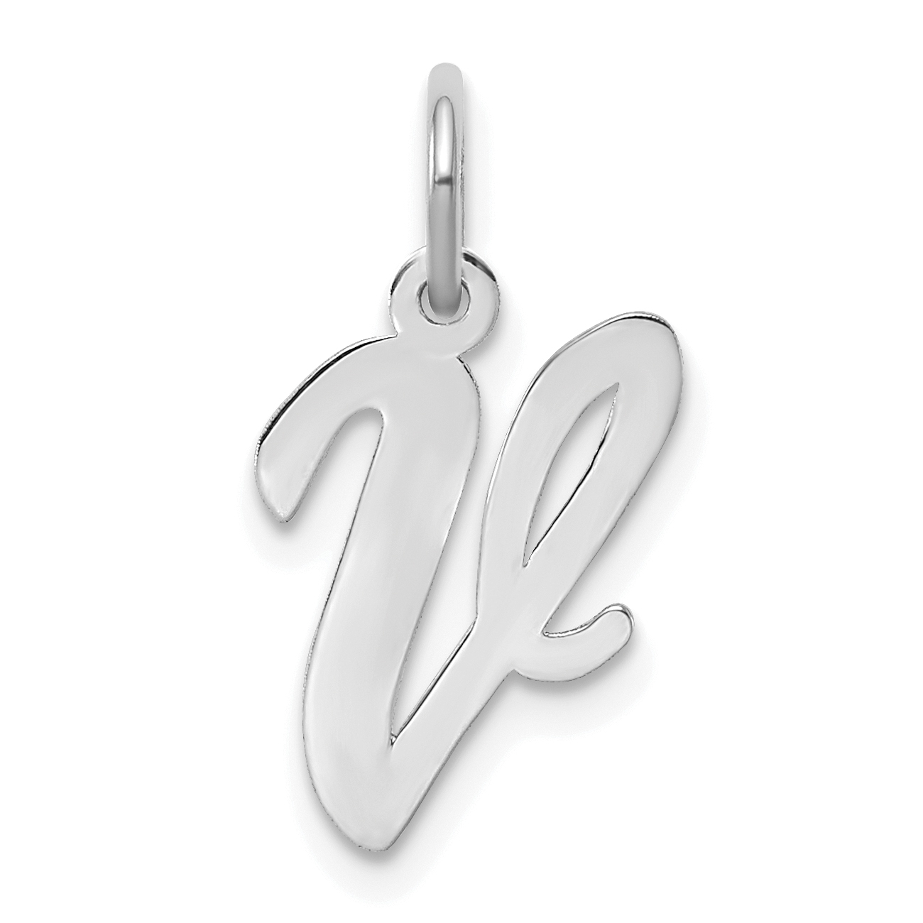 Sterling Silver Rhodium-plated Script Letter V Initial Charm (QC5082V)