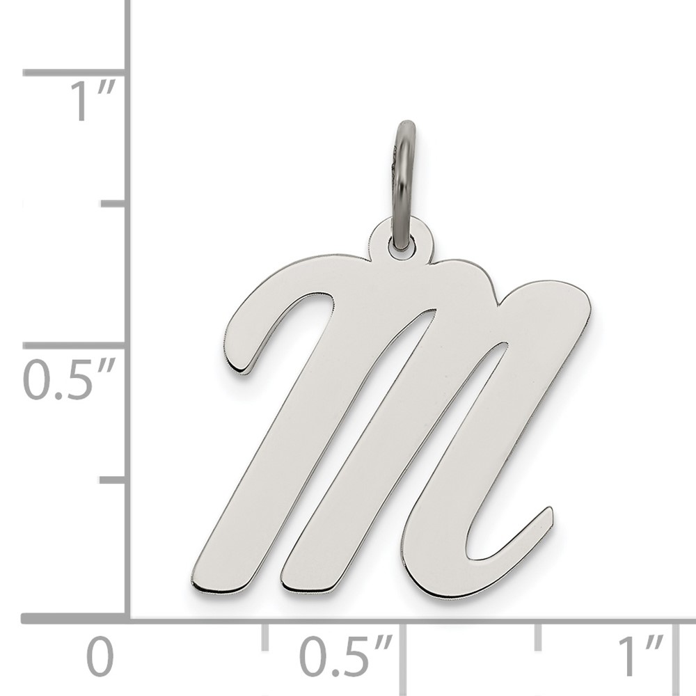 Sterling Silver Rhodium-plated Script Letter M Initial Charm (QC5084M)