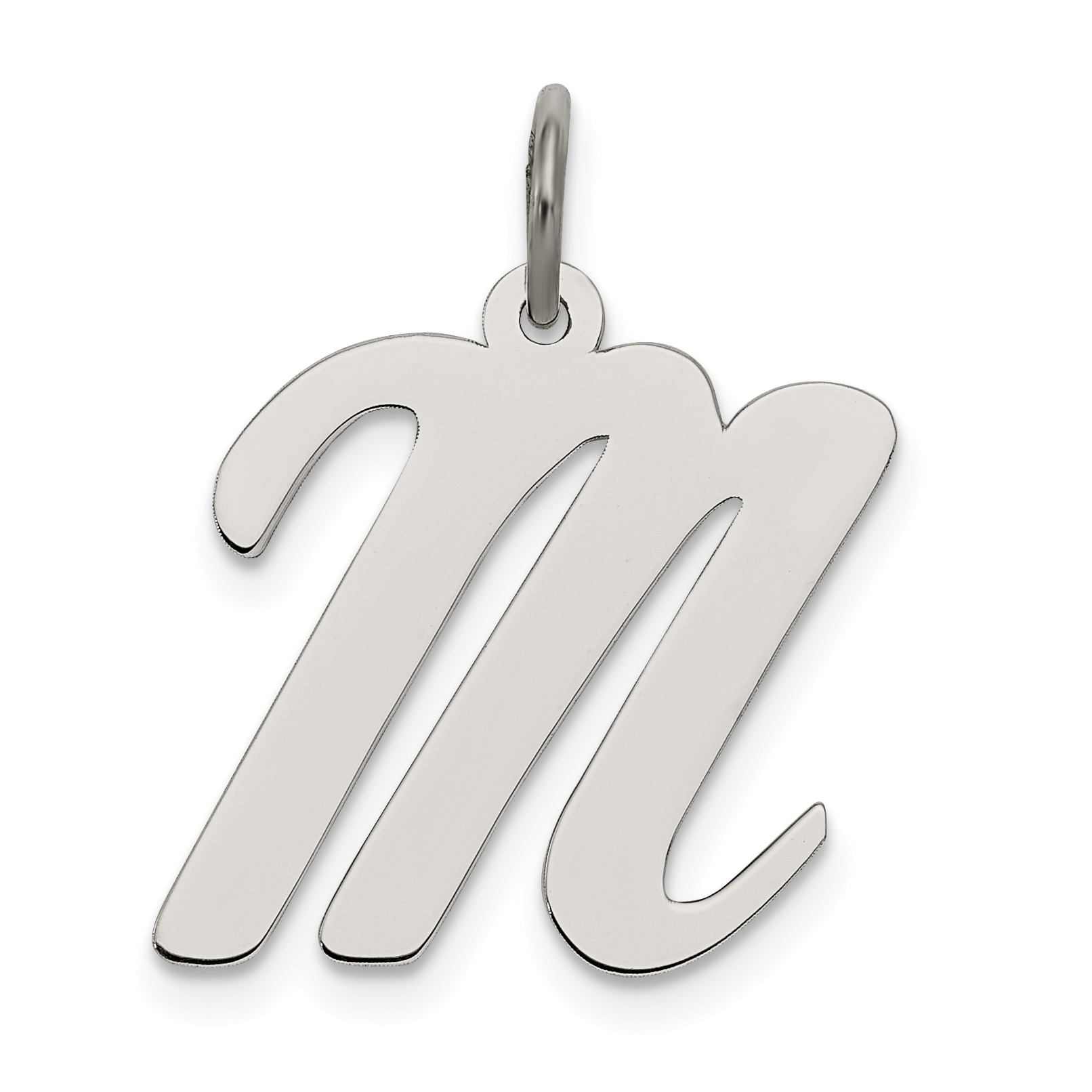 Sterling Silver Rhodium-plated Script Letter M Initial Charm (QC5084M)