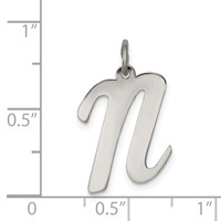 Sterling Silver Rhodium-plated Script Letter N Initial Charm view 3