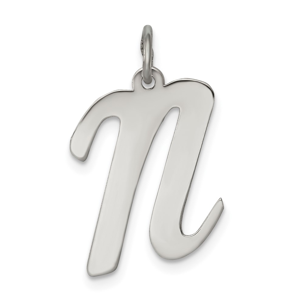 Sterling Silver Rhodium-plated Script Letter N Initial Charm