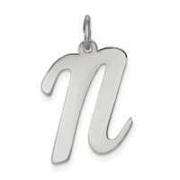 Sterling Silver Rhodium-plated Script Letter N Initial Charm view 1