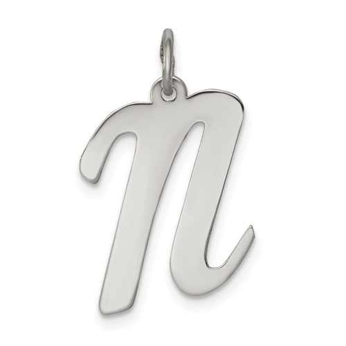 Sterling Silver Rhodium-plated Script Letter N Initial Charm