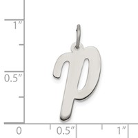 Sterling Silver Rhodium-plated Script Letter P Initial Charm view 3