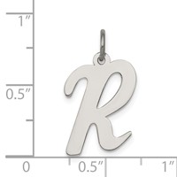 Sterling Silver Rhodium-plated Script Letter R Initial Charm view 4