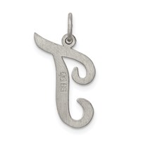Sterling Silver Rhodium-plated Script Letter T Initial Charm view 4