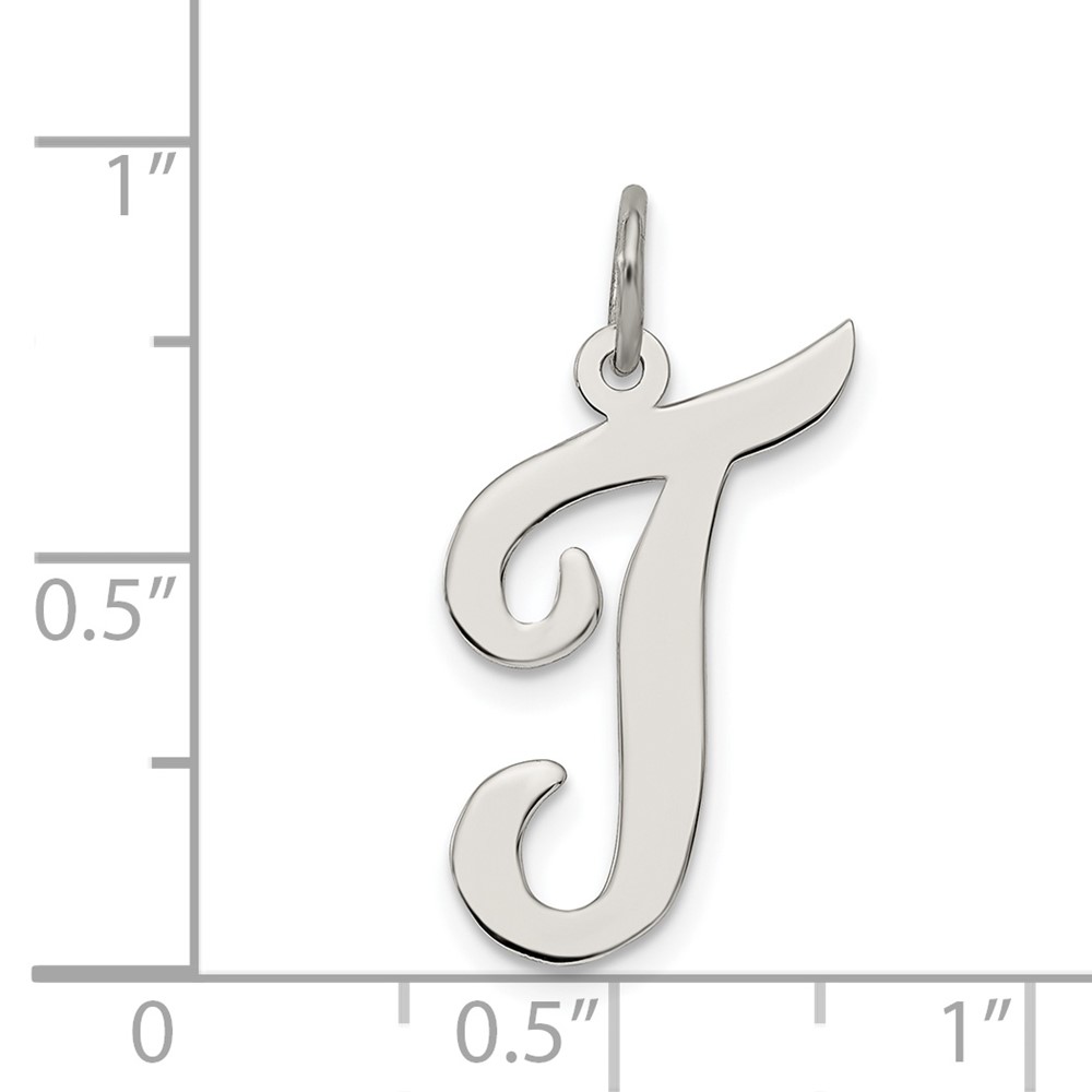 Sterling Silver Rhodium-plated Script Letter T Initial Charm (QC5084T)