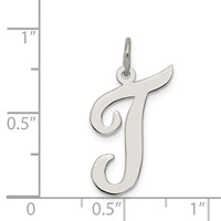 Sterling Silver Rhodium-plated Script Letter T Initial Charm view 3