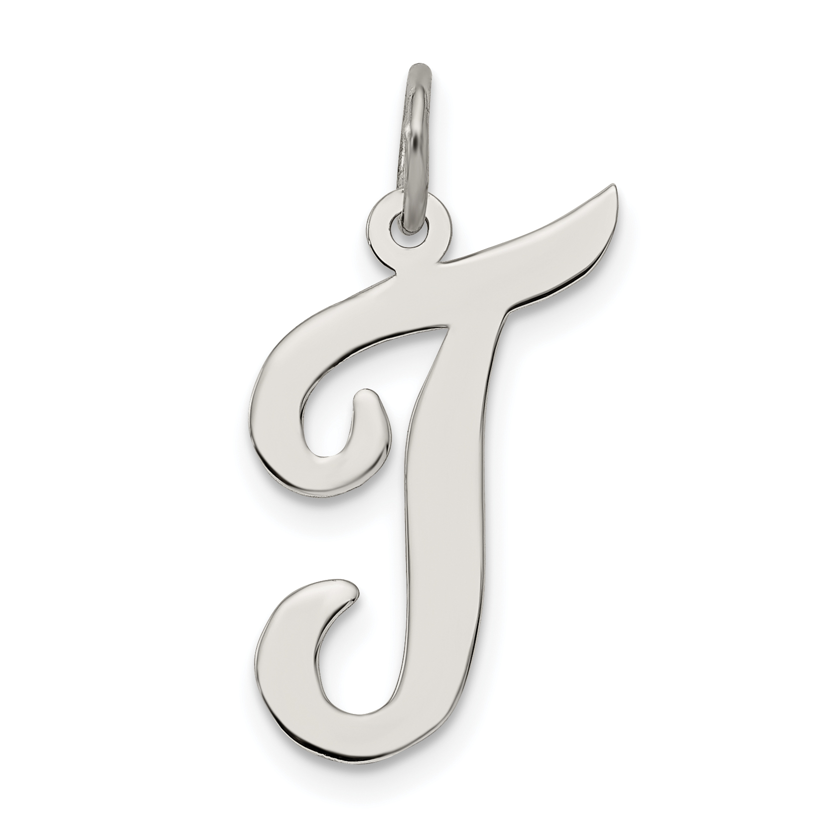 Sterling Silver Rhodium-plated Script Letter T Initial Charm (QC5084T)