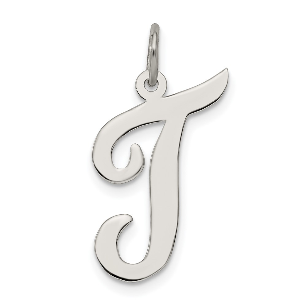 Sterling Silver Rhodium-plated Script Letter T Initial Charm (QC5084T)