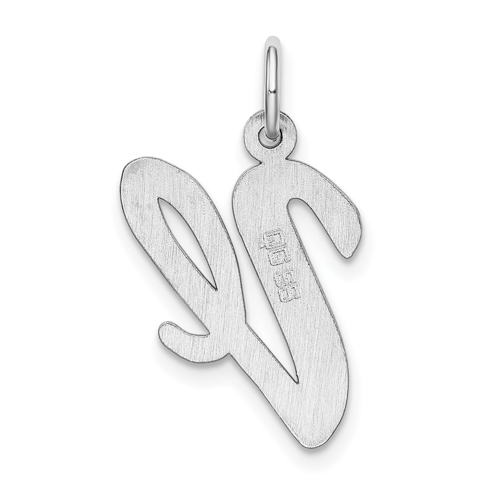 Sterling Silver Rhodium-plated Script Letter V Initial Charm (QC5084V)
