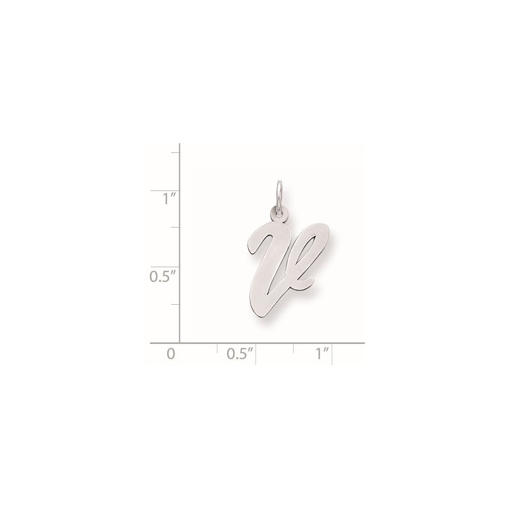Sterling Silver Rhodium-plated Script Letter V Initial Charm (QC5084V)