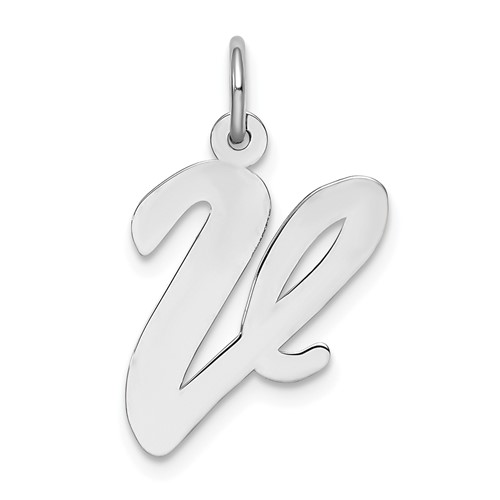 Sterling Silver Rhodium-plated Script Letter V Initial Charm