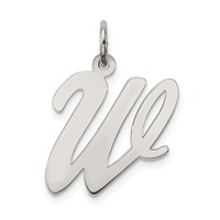 Sterling Silver Rhodium-plated Script Letter W Initial Charm view 1