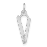 Sterling Silver Polished Large Slanted Block Initial V Charm view 4