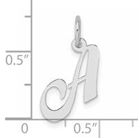 Sterling Silver Rhodium-plated Fancy Script Letter a Initial Charm view 3