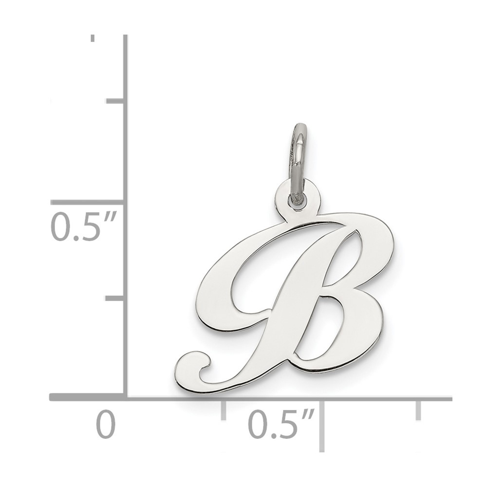 Sterling Silver Rhodium-plated Fancy Script Letter B Initial Charm (QC5086B)