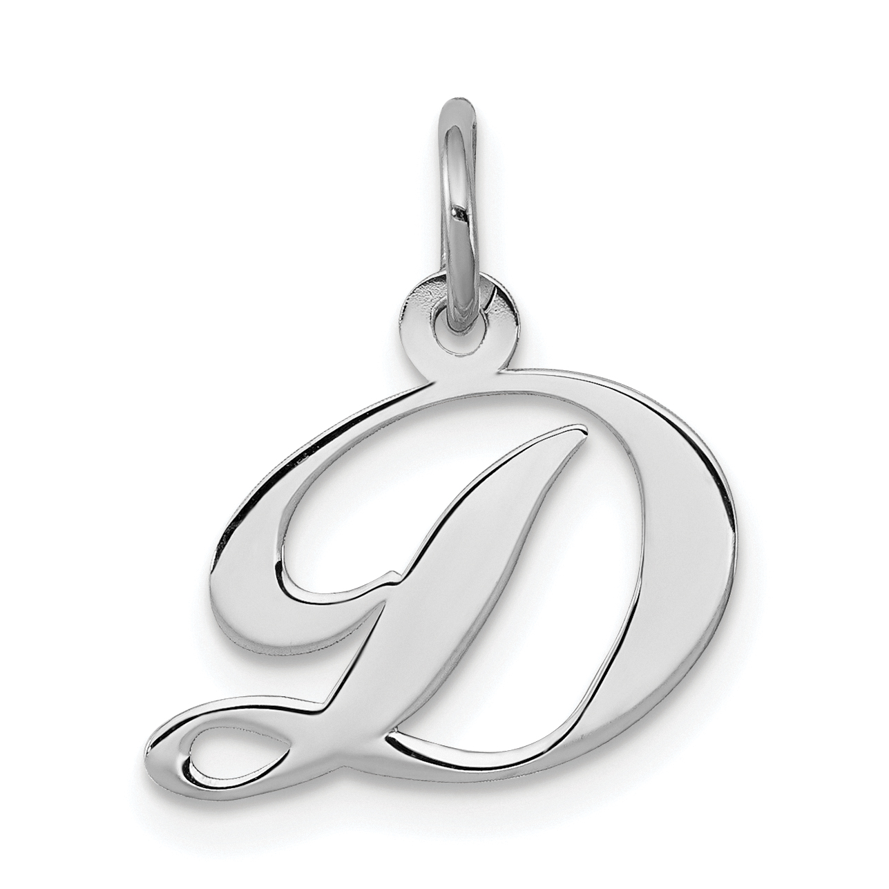 Sterling Silver Rhodium-plated Fancy Script Letter D Initial Charm (QC5086D)