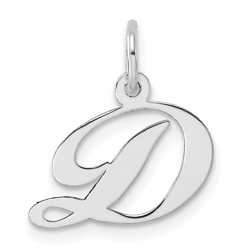 Sterling Silver Rhodium-plated Fancy Script Letter D Initial Charm