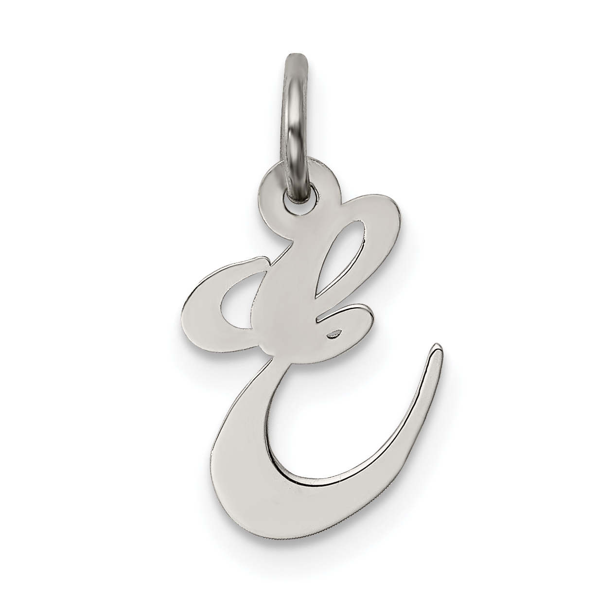 Sterling Silver Rhodium-plated Fancy Script Letter E Initial Charm (QC5086E)