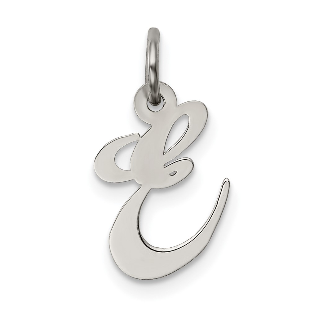 Sterling Silver Rhodium-plated Fancy Script Letter E Initial Charm (QC5086E)
