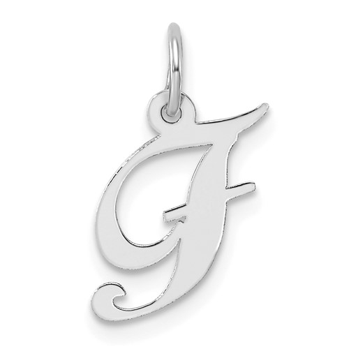 Sterling Silver Rhodium-plated Fancy Script Letter F Initial Charm